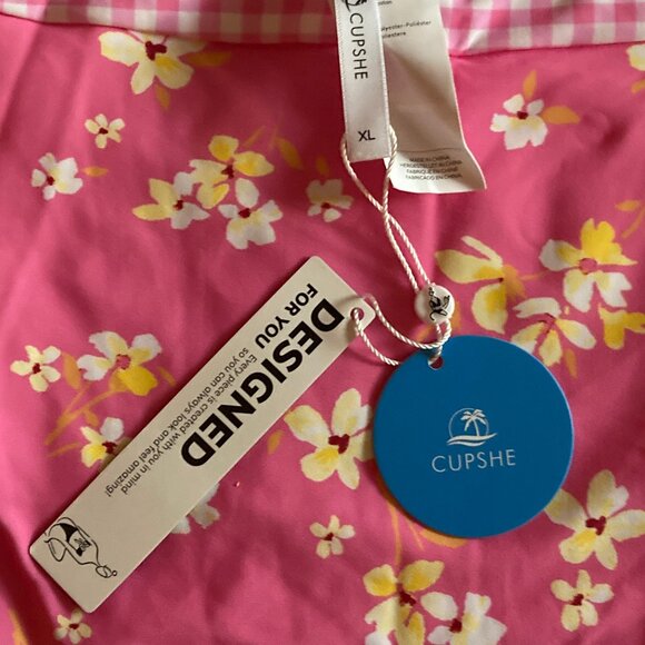 Cupshe Pink One Piece Bathing Suit - Flowers and Gingham Pattern - Size XL - NWT - Picture 10 of 12